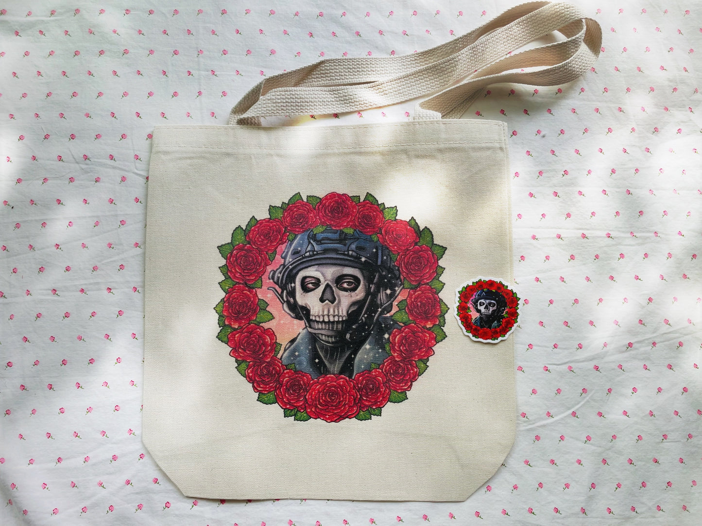 Call of Bro Ghost Flower Wreath Cotton Canvas Tote Bag