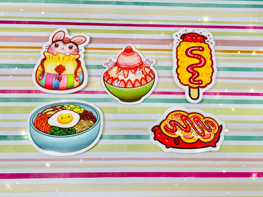 Cute Korean Food and Culture Special Sticker Pack (5 Pieces)