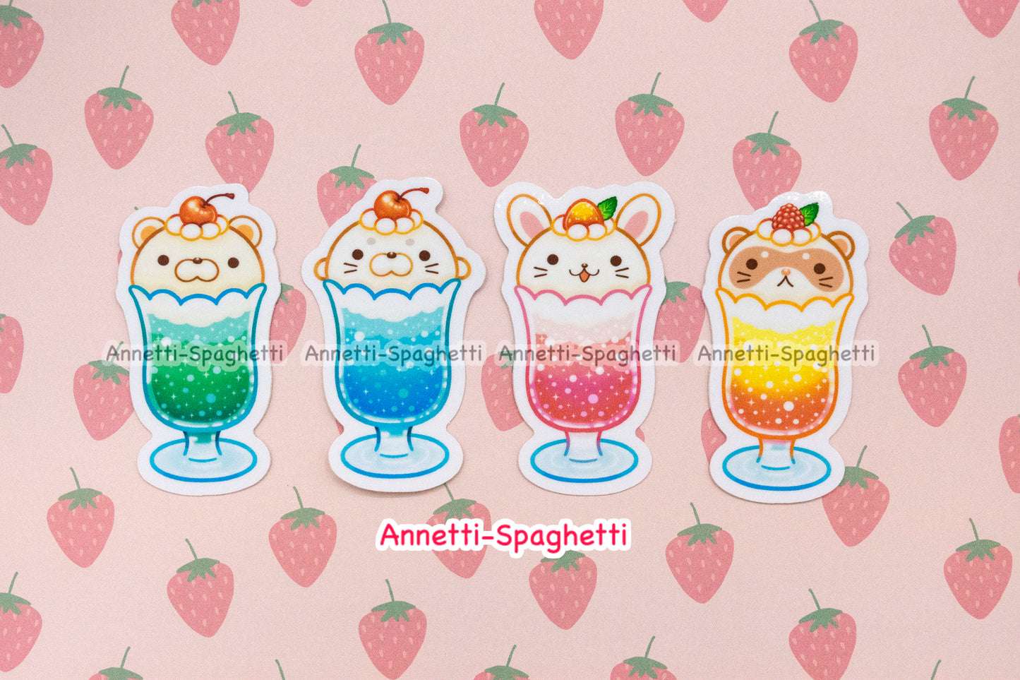 Kawaii Animal Dessert Soda 2.5 Inch Sticker Pack (4 Pieces)