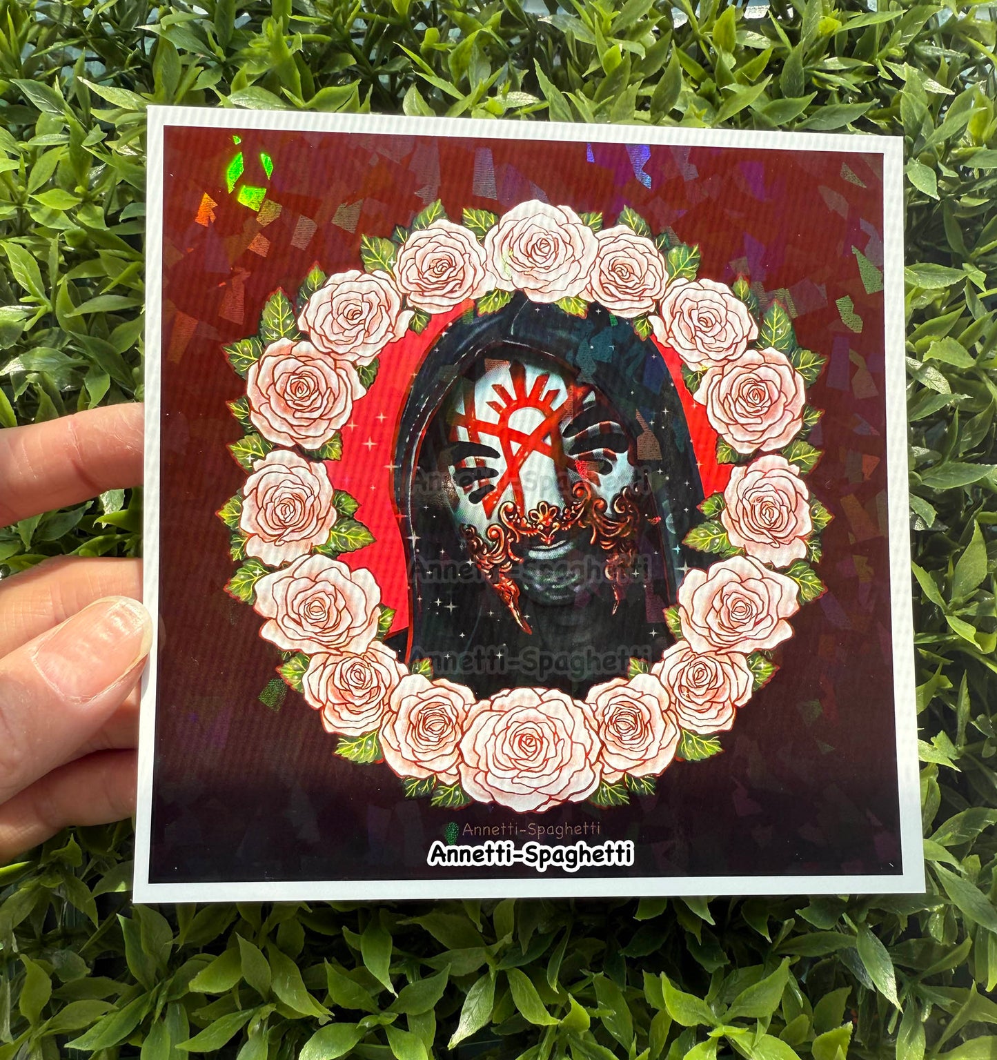 Holographic Rose Wreath Masked Singer Mini Print (5x5)