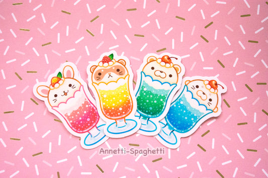 Kawaii Animal Dessert Soda 2.5 Inch Sticker Pack (4 Pieces)