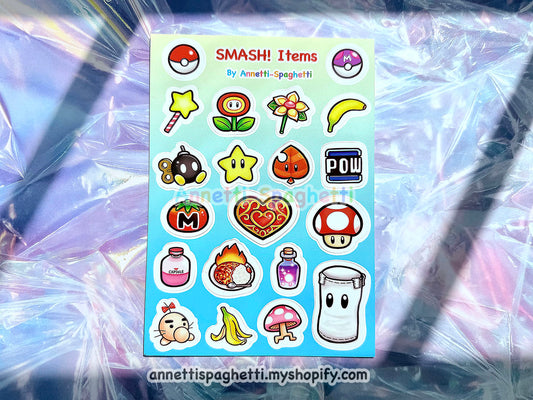 SMASH Video Game Items Sticker Sheet