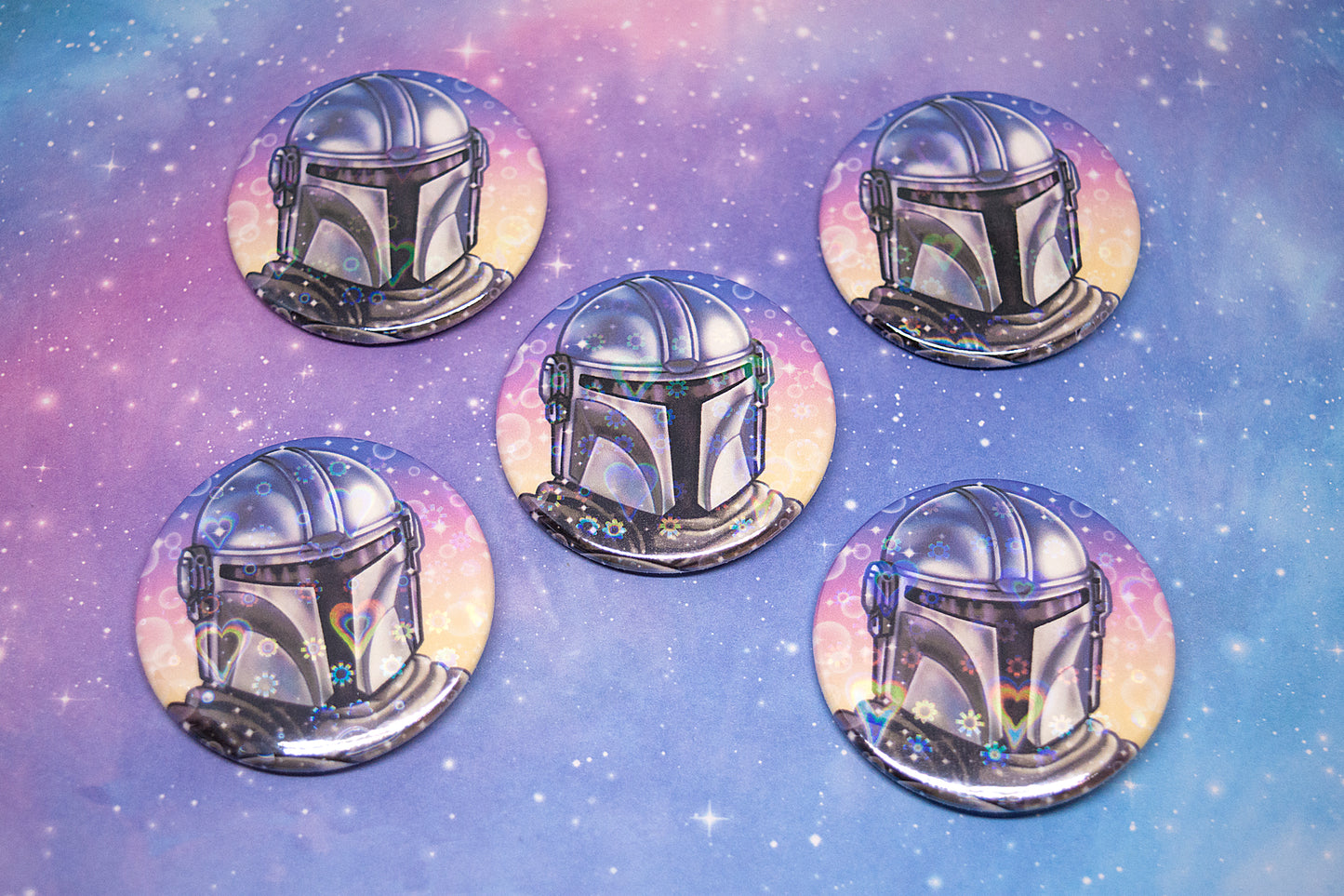 Space Bounty Hunter Mando Heart Holo Large Button