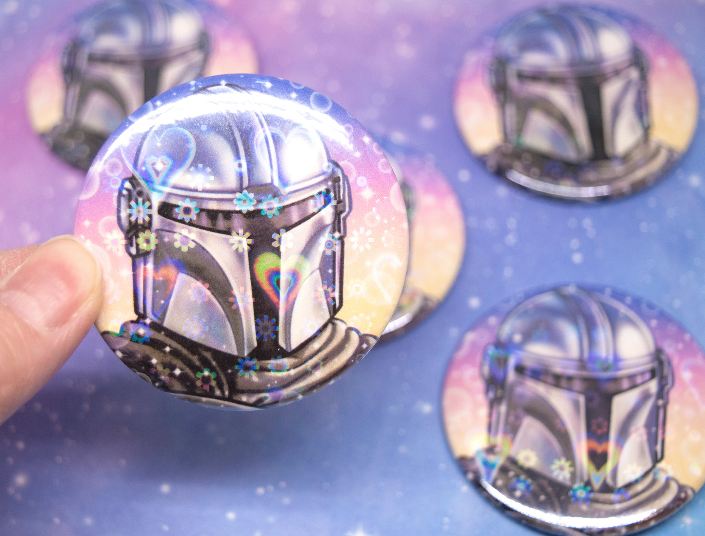 Space Bounty Hunter Mando Heart Holo Large Button