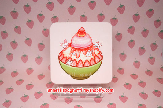 Strawberry Bunny Dessert Square Coaster
