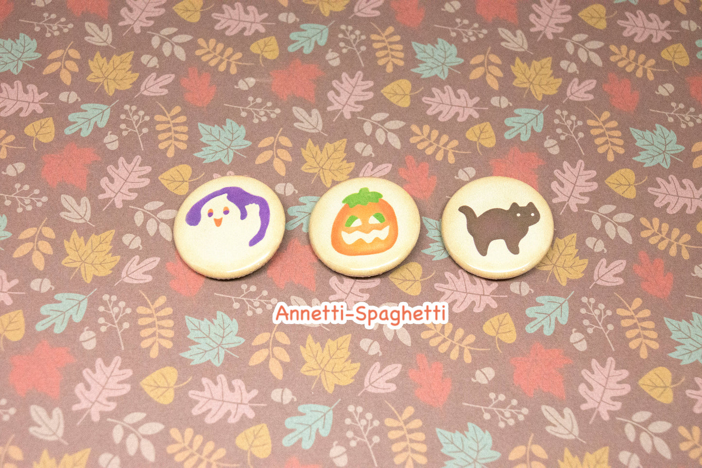 Nostalgic Halloween Ghost, Pumpkin, Black Cat Cookies Button Set