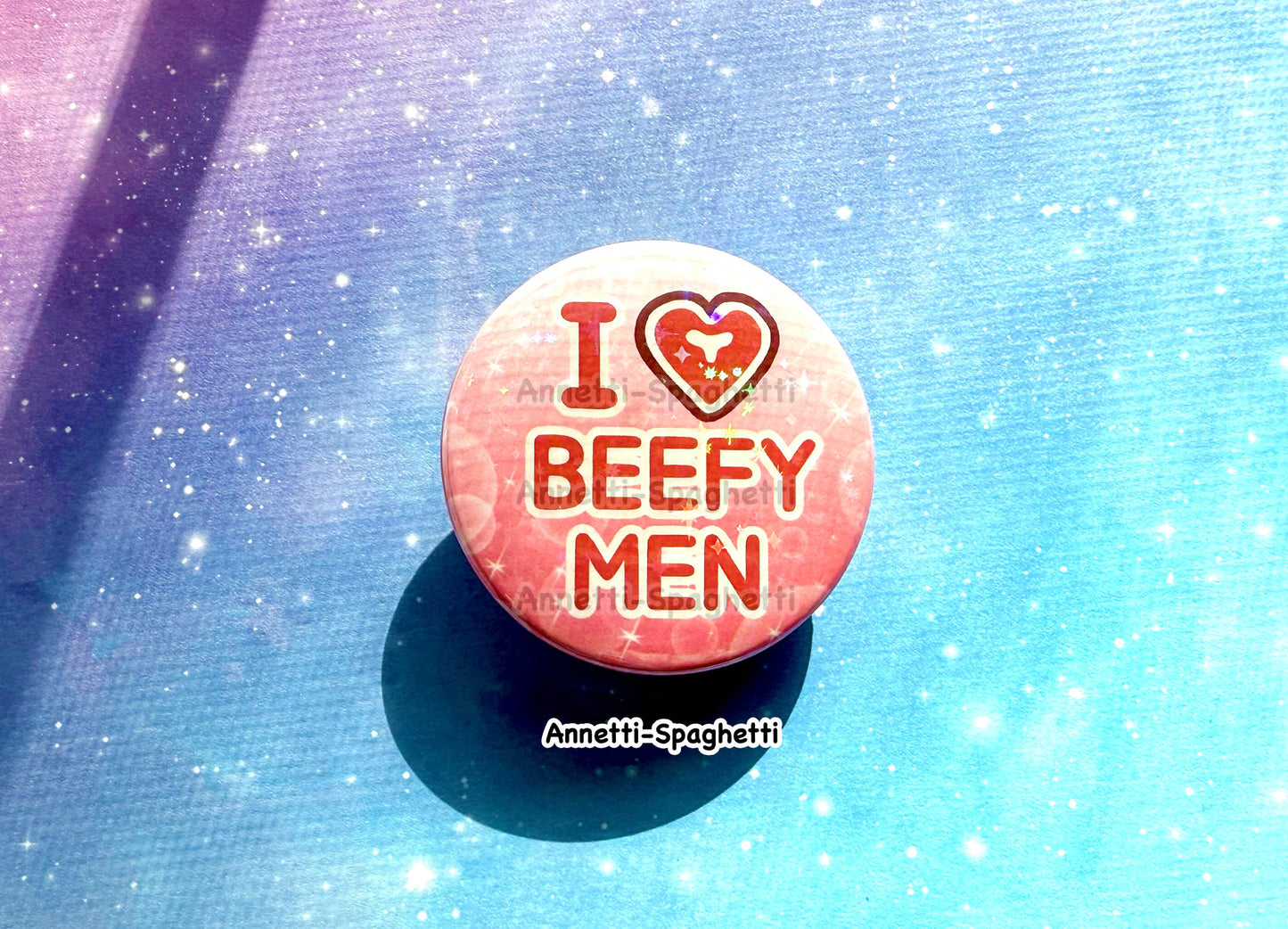 I Love Beefy Men Holographic Large Button