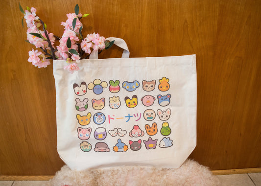 Pokie Derpy Donuts Large Cotton Canvas Tote Bag