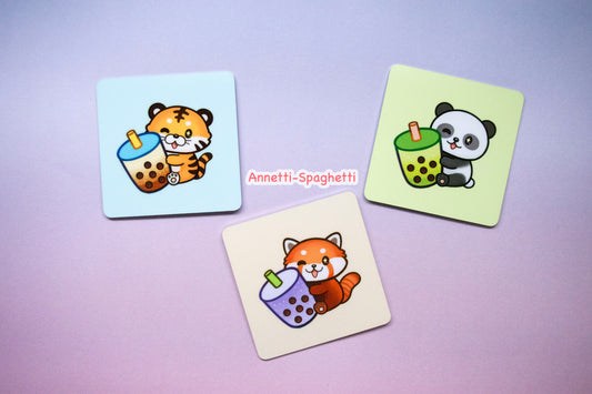 Cute Boba Animal Square Magnets