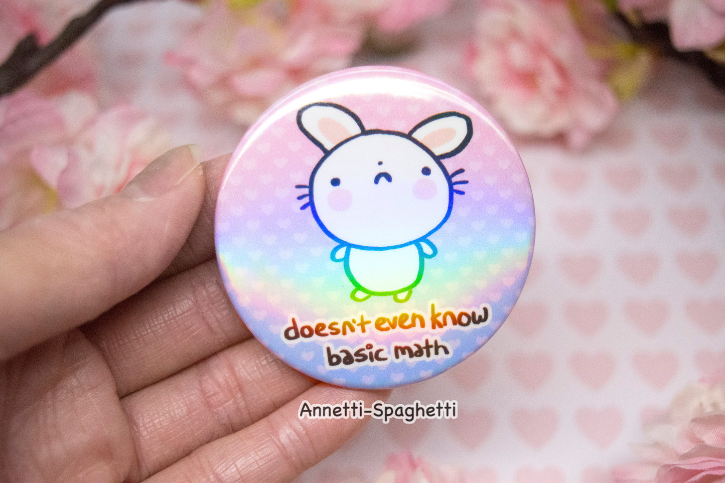 Math Bunny Iridescent Holo Large Button