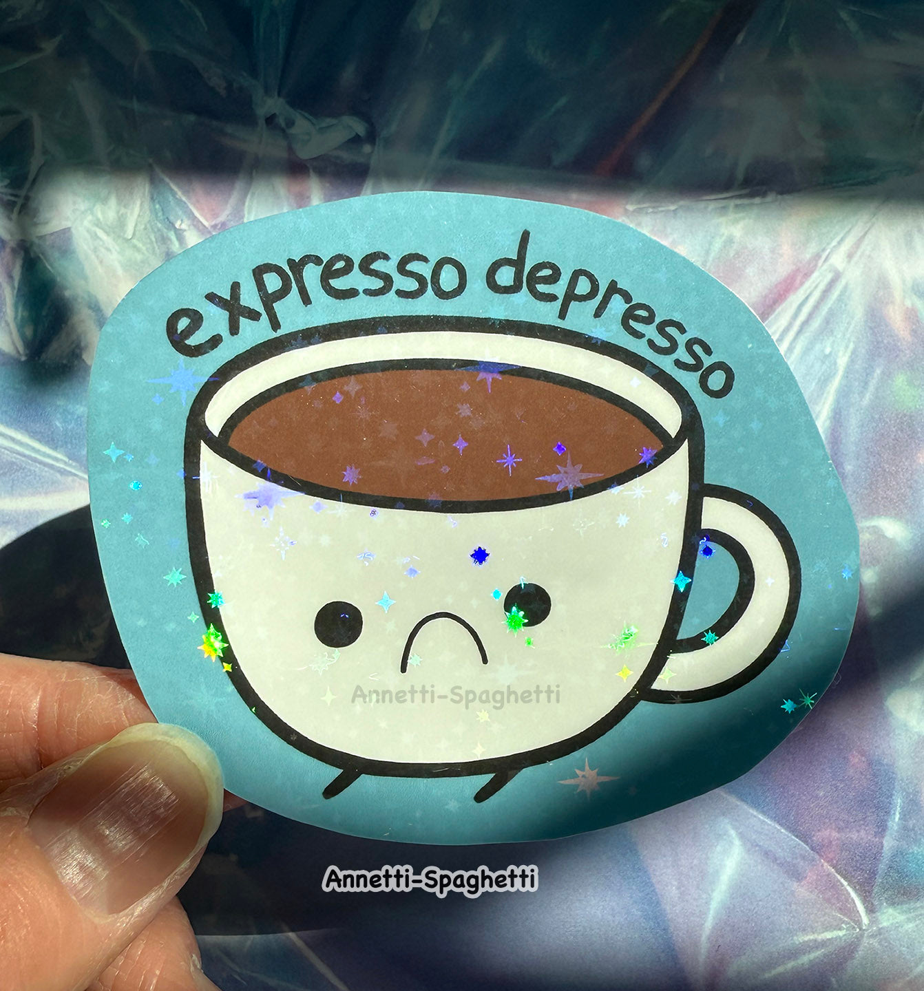 Expresso Depresso Sparkly Sticker