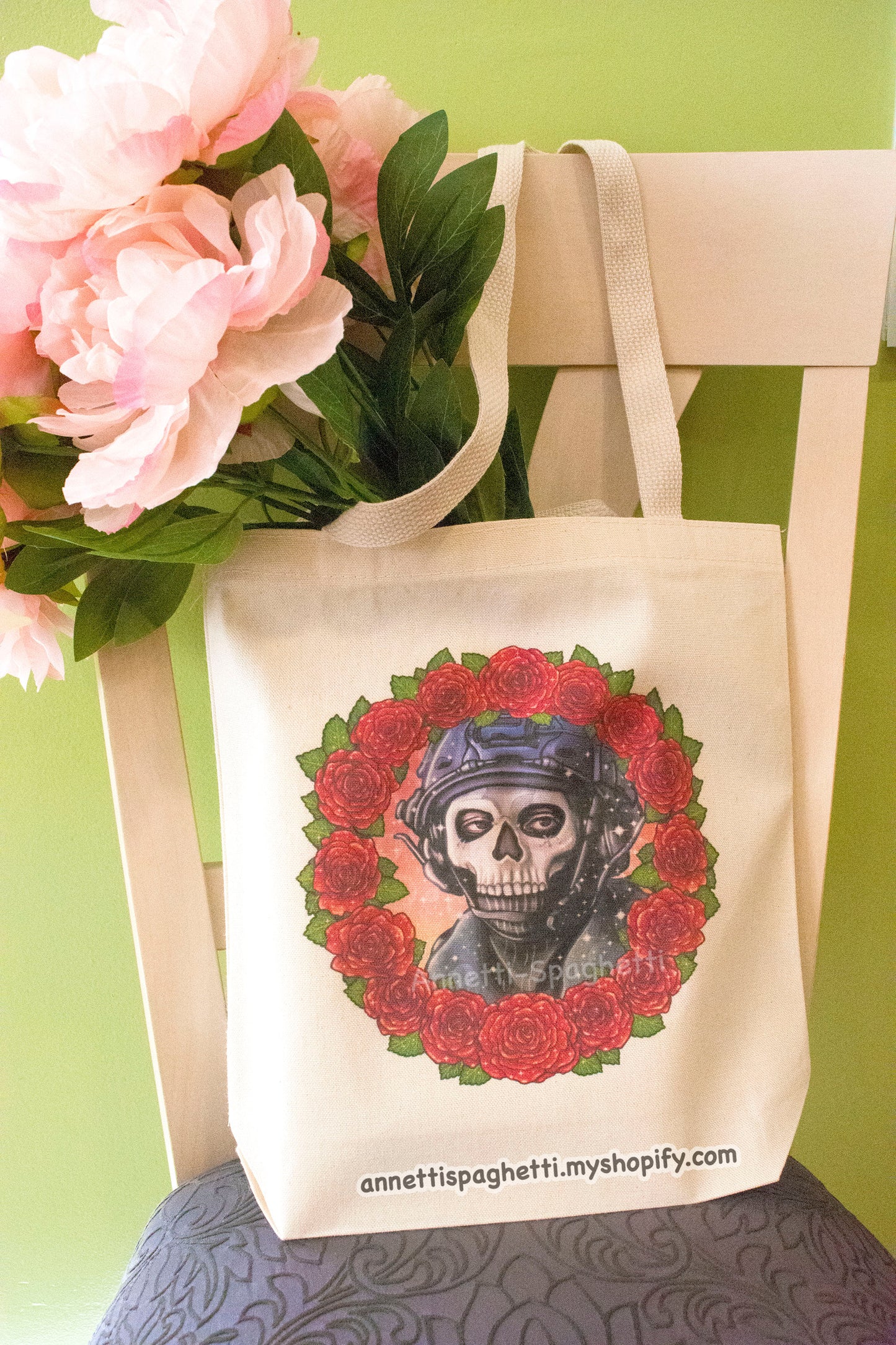 Call of Bro Ghost Flower Wreath Cotton Canvas Tote Bag