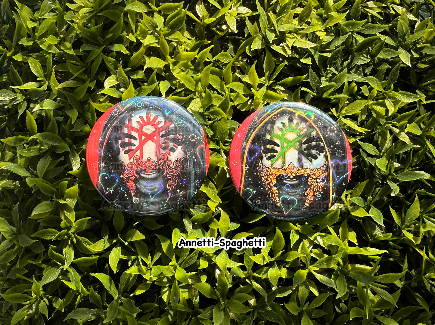 Summoning & Arcadia Masked Singer Heart Holographic Large Button