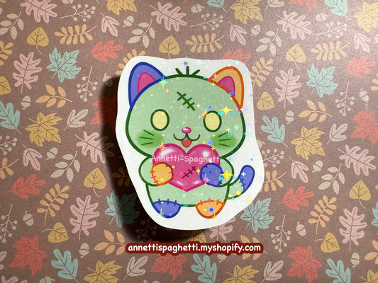 Kawaii Zombie Kitty Sparkly Sticker