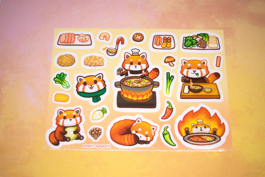 Red Panda Hot Pot 5 x 7 Inch Sticker Sheet