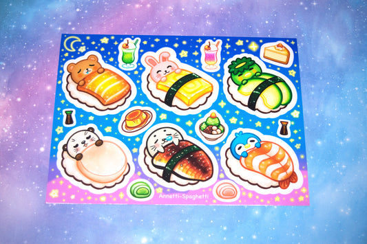 Sleepy Sushi Friends 5 x 7 Inch Sticker Sheet