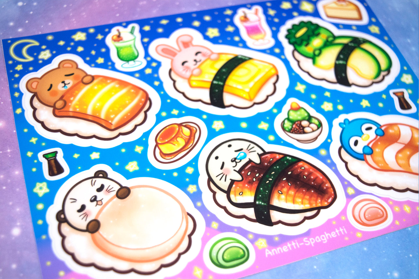 Sleepy Sushi Friends 5 x 7 Inch Sticker Sheet